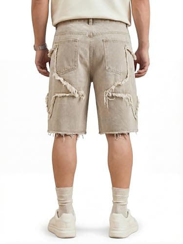JMIERR Mens Baggy Jean Shorts Relaxed Fit Knee-Length Stretch Jorts Y2K Vintage Wide Leg Summer Casual Denim Shorts with Pockets, White, X-Small - Thumbnail 4