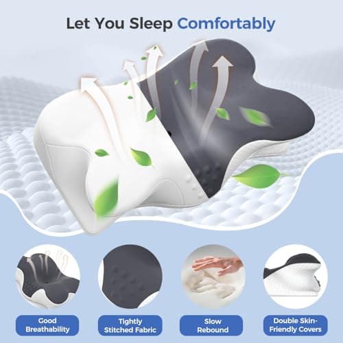 BNXIANG Cervical Neck Pillow for Neck Pain Relief,Memory Foam Neck Pillow for Sleeping,Orthopedic Neck Support Pillow for Back Stomach Sleepers,Ergonomic Pillow with Pillow Covers - Thumbnail 4