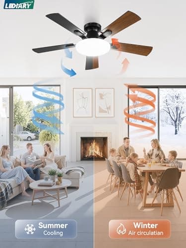 42 Inch Ceiling Fan with Lights and Remote, 30W 12" LED Panel Flush Mount Ceiling Fan, 6-Speed Quiet DC Motor Modern Low Profile Ceiling Fan with Reversible Blades for Bedroom, Bedroom, Patio - Thumbnail 5