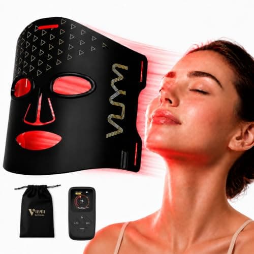 VYM Red Light Therapy for Face: High-Energy Super Lightweight 292 LEDs Cordless Professional Light Therapy Mask Infrared LED Face Mask at Home Travel 2mm Thickness - Black Bag