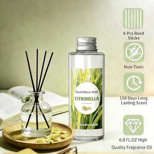 STRN Citronella Reed Diffuser Refill, Lemongrass Scented Diffuser 200ML - Thumbnail 3