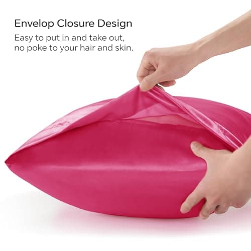 BEDELITE Satin Body Pillow Cover, Super Soft and Cooling Body Pillow Pillowcase for Hair and Skin, Breathable Silky Full Long Pillowcase Cover(20"x54", Hot Pink) - Thumbnail 4