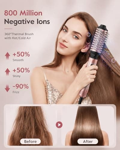 Brightup 5 in 1 Air Styler, 1400W High Speed Hair Dryer Brush, Professional Automatic Hair Curler with Cool Shot Button, 800 Million Ionic, No Heat Damage, with Travel Bag - Thumbnail 5