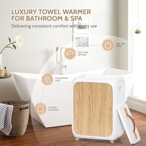 Keenray Towel Warmer Bucket, Luxury Rectangle Towel Warmer for Bathroom with Timer & Delay, Customized Fragrance, Child Lock, Fits 2 Large Towels, Blankets, Bathrobes, Ideal Gift for Him & Her(Wood) - Thumbnail 4
