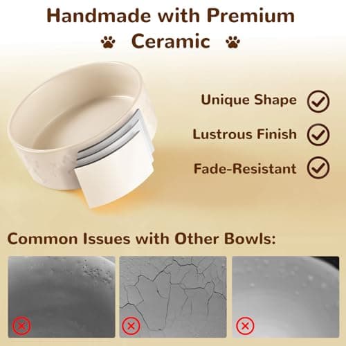 XIHAN Dog Bowls Set with Wood Stand & Mat Waterproof, 3.5 Cups Ceramic Dog Bowls Elevated for Medium Dogs, Dual Food and Water Bowls with Weighted Non-Slip Base 28.7 OZ - Thumbnail 4