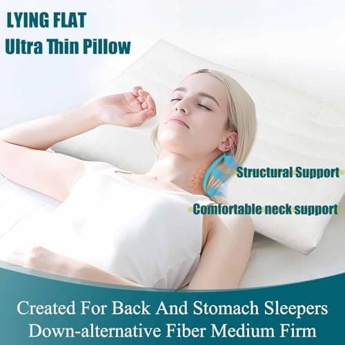 iFaon Ultra Flat Thin Pillows for Sleeping Standard Size, 3" High Slim Bed Pillow for Back Stomach Sleepers Down Alternative Filling Hypoallergenic White 18x26 in - Thumbnail 4