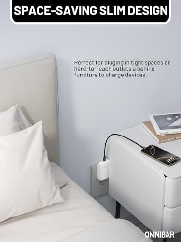 Omnibar Slim Flat 30W USB C Charger Block, GaN Fast Wall Charger with Foldable Plug, PD 3.0 PPS Type C Power Adapter for iPhone 17/16/15 Series, Samsung Galaxy S26/S25, Pixel 10, iPad, AirPods, White - Thumbnail 3