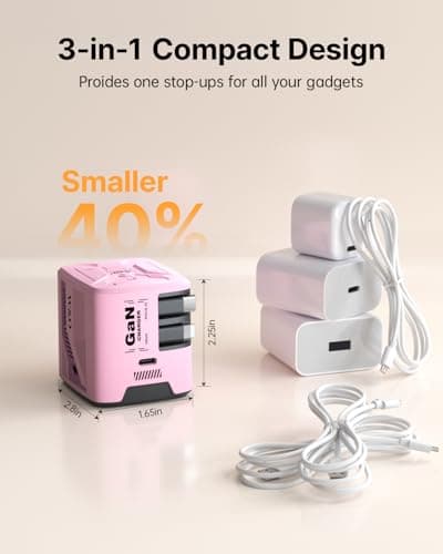 W & O Fast Charger for iPhone17/16/15,60W gan Charger,Retractable Phone Charger Wall Plug with Lightening and Type-C Cables for iPhone, Galaxy S25/24,Android and More (Pink) - Thumbnail 2