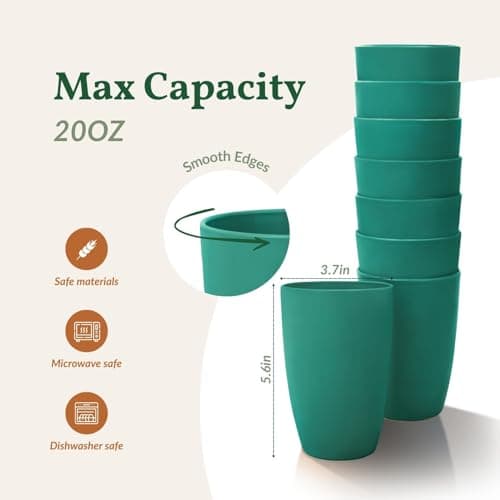 Homienly Plastic Cups Reusable 8 PCS Wheat Straw Cups a Good Alternative Drinking Glasses Cup Plastic Glasses Unbreakable Reusable Dishwasher Safe Cup Microwave Safe Cups with Green Color (20 OZ) - Thumbnail 4