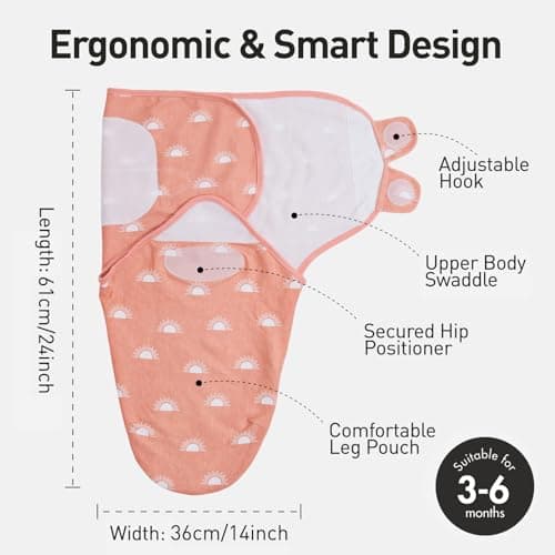GLLQUEN BABY Swaddles for Newborns Organic Cotton, Soft Baby Girl Swaddles 3-6 Months, Reduce Startle Reflex Womb-Like Sleep Sack Wrap Nursery Swaddling Blankets Rainbow and Sun - Thumbnail 4