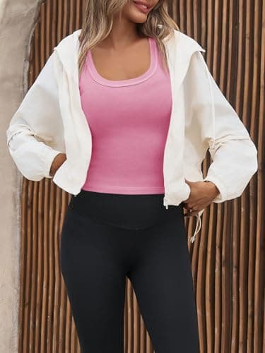 Tankaneo Womens Summer Ribbed Tank Top Casual Ringer Scoop Neck Sleeveless Knit Fitted Tops Going Out Tee Shirts Pink - Thumbnail 6