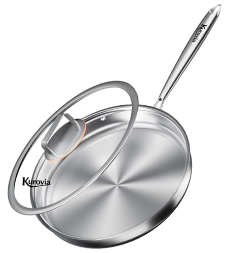 Kurovia Tri-Ply Stainless Steel Frying Pan, Compatible with All Cooktops Up to 600℉, Large Frying Pan with lids, Induction-Ready Skillet, Dishwasher and Oven Safe, Even Heat (10.8 Inch) - Image 1