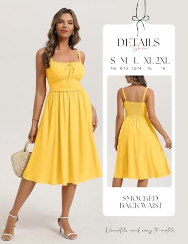 Belle Poque Summer Dress for Women 2026 Sleeveless Sundress Corset Flowy Midi Milkmaid Wedding Guest Dress Yellow Medium - Thumbnail 4