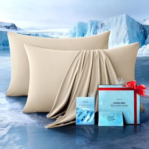 Ultra-Chill Cooling Pillowcase Set of 2 for Hot Sleepers, Softer Than Silk Pillow Cases for Protecting Hair & Skin, Breathable Bed Pillow Covers w/Zipper, Gifts for Women Men(Beige, Queen) - Image 1