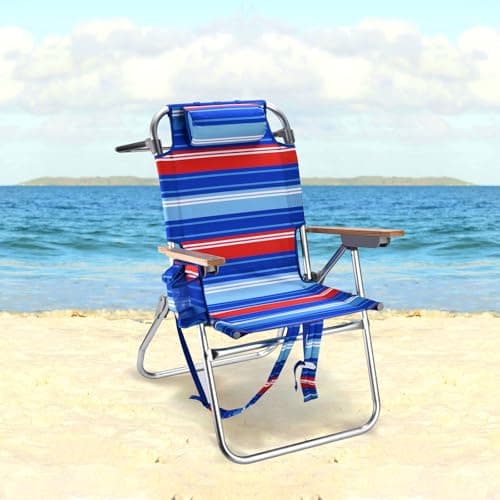 Backpack Beach Chairs for Adults Capacity 300 LBS high 5 Position Beach Chair with Pouch Straps Folding Lightweight Reclining Aluminum Wide Lay Flat Single - Thumbnail 2
