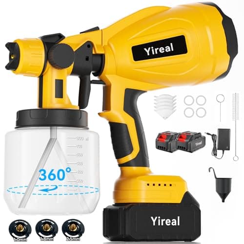 Cordless Paint Sprayer with Battery Powered,Spray Paint Gun with 2 of 2000mAh 2 of 800ML Containers 3 Copper Nozzles, Electric Paint Sprayer Gun for House Painting Furniture Cabinets Fence Yellow - Image 1