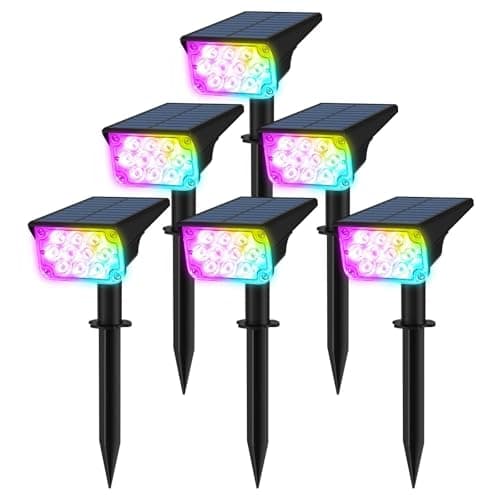 T-SUNUS Solar Spotlights Outdoor Waterproof IP65, 10 LED RGB Color Changing Landscape Lights, 7 Modes with Auto On/Off, Solar Uplights for Garden Yard Pathway Patio Christmas Halloween Decor, 6 Pack - Image 1