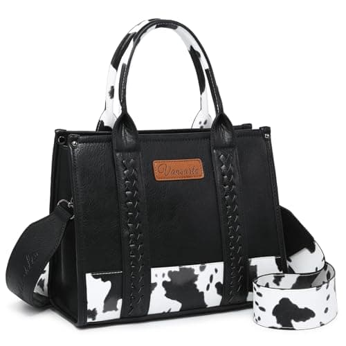 VANSARTO Cow Print Tote Bag for Women Western Top Handle Handbags Satchel Bag Shoulder Purse with Guitar Strap - Image 1