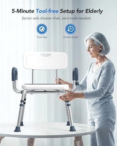 Adjustable Shower Chair for Seniors with Arms and Back, Height Adjustable Bath Seat for Elderly and Disabled, Non-Slip Shower Seat for Inside Shower, HSA/FSA Eligible Bath Chair for Bathtub - Thumbnail 3