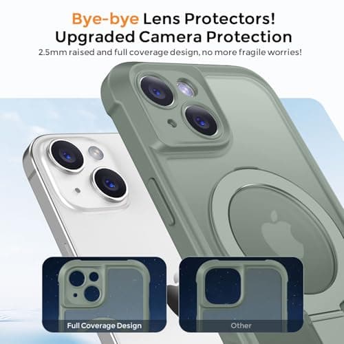 MOCCA Design for iPhone 15 Case with Magnetic Invisible Stand [Full Camera Protection] [Compatible with Magsafe] Military Drop Shockproof Translucent Matte Phone Case Cover 6.1",Calke Green - Thumbnail 3