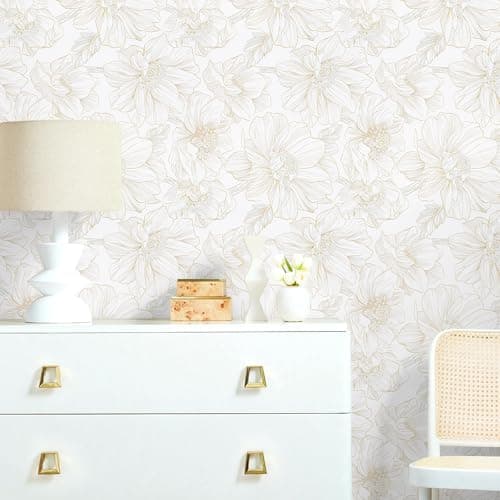 Abyssaly Beige Neutral Peel and Stick Wallpaper Large Floral Contact Paper Boho Flower Removable Self Adhesive Vinyl Roll Waterproof Wall Paper for Bathroom Bedroom Cabinet Thicken Decor 17.3" x 118" - Thumbnail 3