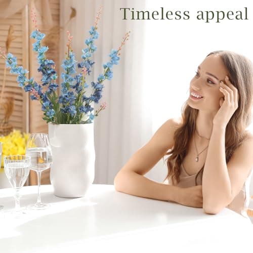 LILUYTO 6PCS Blue Delphinium Artificial Flowers, Long Stem Faux Larkspur Silk Flowers, 33.5" Bendable Fake Flowers Bouquets for Tall Vase Table Kitchen Home Offices Garden Wedding Decor - Thumbnail 4