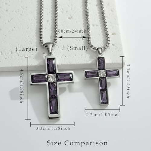 BAMIKI Cross Necklace for Men, Created Sapphire Blue Cubic Zirconia Pendant with 316L Stainless Steel, September Birthstone Necklace Faith Jewelry Gifts, Box Chain 24 Inch - Thumbnail 6