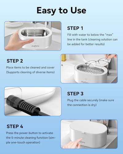 JeaTone Ultrasonic Jewelry Cleaner – 46kHz Sonic Cleaner for Rings, Glasses, Retainers, Dentures, Watches & More, 304 Stainless Steel 20oz Tank (White) - Thumbnail 6