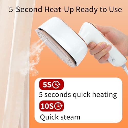 1000W Travel Steamer for Clothes, Portable 2-in-1 Handheld Steamer & Iron, 20s Fast Heat-Up, Sharp-Corner Detail Panel, Foldable 180° Handle, Compact for Home & Travel (Pearl White) - Thumbnail 4