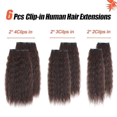 Clip in Hair Extensions Real Human Hair 120g 6pcs Deep Water Wave Curly Human Hair Extensions Double Weft Super Wave Clip ins for Women (4#, 20 Inch) - Thumbnail 3