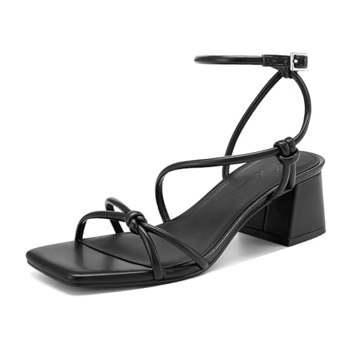 Athlefit Black Chunky Heels for Women Summer Ankle Strap Block Heels Sandals Sexy Open Square Toe Strappy Heels for Dancing Prom Dress Party Office 6 - Image 1