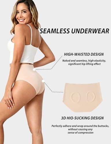 MCOWOD Womens Underwear, Seamless Underwear for Women, Briefs High Waisted, Size XL, Black, 6 Pack - Thumbnail 2