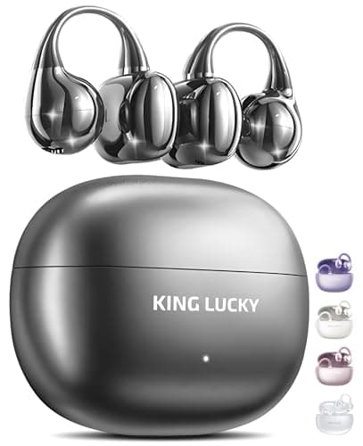 King Lucky Clip-On Earbuds Gen 3, Open-Ear Wireless Bluetooth 6.0 Headphones with Mic, Secure Fit for Small Ears & Glasses Wearers, 50H Playtime, ENC, IPX5 Waterproof Sport Ear Buds (Black) - Image 1