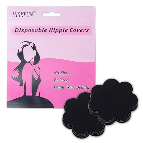 HISKFUN 40 Pieces Nipple Covers For Women Disposable No-Show Pasties Satin Breast Petals Stickers(Black) - Image 1