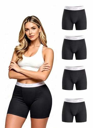 Nexgenz Women's Cotton Boxer Briefs 4-Pack Mid High Waist Anti-Chafing Underwear, No Ride-Up Boy Shorts Panties Black - Image 1