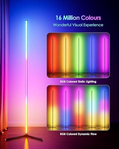 boostool LED Corner Lamp, 65" RGB Corner Floor Lamp with 16 Million DIY Colors, 216 Dynamic Light Effects and Music Sync - App and Remote Control LED Lamp for Bedroom, Living Room, Gaming Room - Thumbnail 2