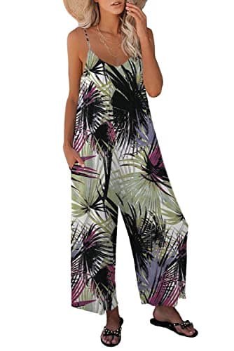 STOLKISS Womens Loose Sleeveless Jumpsuits Adjustable Spaghetti Strap Stretchy Long Pants Rompers Jumpsuit with Pockets Green - Image 1