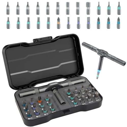 24 in 1 Magnetic Screwdriver Set, Ratchet Mini Screwdriver Set with Multi Bits, Portable Screwdriver Sets Detachable T Handle with Storage Case Repair Tool Kit for Furniture Computer Bicycle or DIY - Image 1