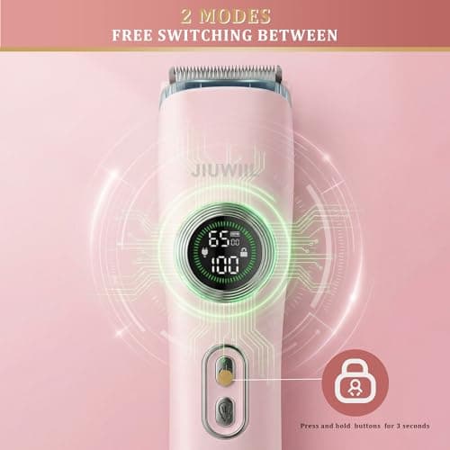Bikini Trimmer for Women, JIUWIIL 2 in 1 Electric Razors for Women, IPX7 Waterproof Dual Head Electric Shaver,Wet & Dry Use Body Hair Trimmer, Facial Hair Remover for Bikini Underarm Leg Arm (Pink) - Thumbnail 4