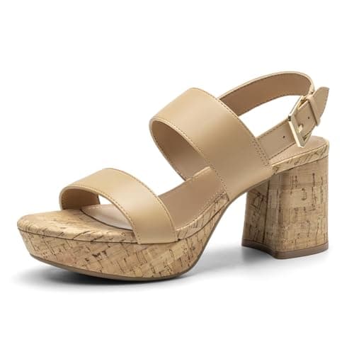 Athlefit Platform Heels for Women Chunky Block Heeled Cork Sandals Open Toe Summer Buckle Dressy Prom Wedding Heels Size 9.5 - Image 1