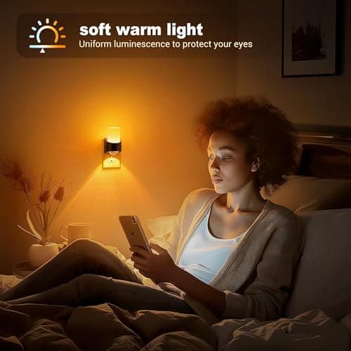 JandCase Amber Night Lights Plug into Wall, Decorative Night Light with Dusk to Dawn Sensor, Adjustable Brightness, Amber Nightlight Plug in for Kids, Bathroom, Hallway, Bedroom, Stairway - Thumbnail 5