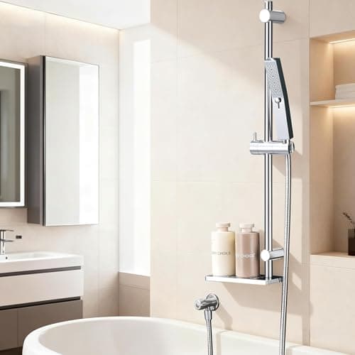 G-Promise Metal 27 Inch Shower Slide Bar with Stainless Steel Tray (Chrome) - Thumbnail 2