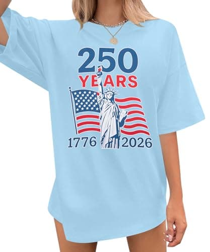 Womens USA Shirts Oversize 4th of July T-Shirt 1776 250th Independence Day Tee Tops - Image 1