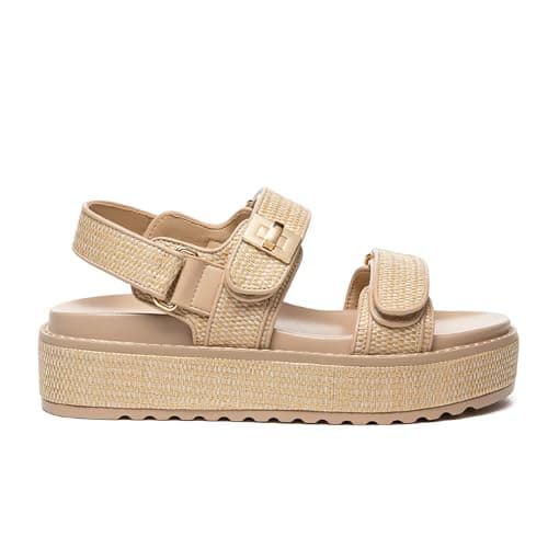 Rihero Raffia Platform Sandals Women Comfortable Open Toe Flat Sandals Summer Cute Straw Espadrille Sandals with Back Strap Size 9.5 - Thumbnail 2