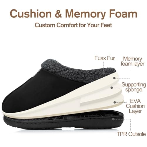 GOEWY House Slippers for Men with Memory Foam Indoor Outdoor Moccasin House Shoes Warm Slip On with Non-Slip Sole Gifts For Men Him Dad Black 9 10 - Thumbnail 4