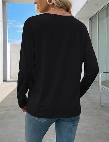 LaGracia Cotton Tshirts for Women Crewneck Long Sleeve Shirts Soft Casual Basic Lightweight T Shirt Tops Spring Fall Trendy Outfits 2026 Black 2XL - Thumbnail 5