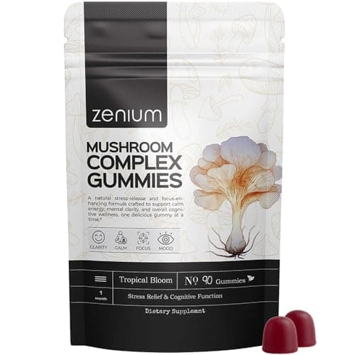 Zenium - Mushroom Complex 90 Gummies of 5000mgs of Lions Mane, 1000mgs of Reishi, Cordeyceps & More | Relieve, Tension, Worry & Irritability | Calm Mind & Body | Ayurvedic | Natural Relief Supplement - Image 1