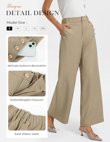 GRACE KARIN Work Pants for Women Trendy Khaki Straight Leg Dress Office Work Casual Trousers with Pockets Khaki 2XL - Thumbnail 4