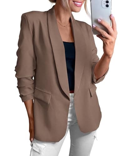 KIRUNDO Womens Blazer 2026 Spring Fall Bussiness Casual Long Sleeve Open Front Work Office Dressy Suit Jackets with Pockets(Khaki, Medium) - Image 1