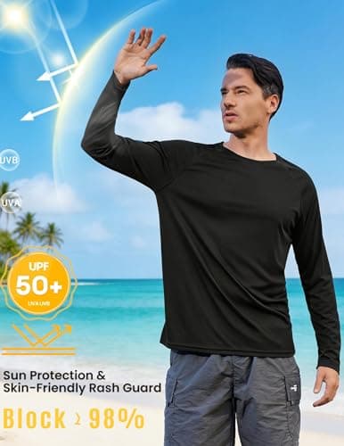 PINSPARK Sun Protection Shirts for Men Quick Dry UPF 50+ Long Sleeve Fishing Shirt for Men Rash Guard Swimming Shirts Black - Thumbnail 4